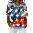 thumbnail image 3 of Feancey Independence Day Tshirt for Women 4th of July Short Sleeve Waffle Knit Tops Horse Print Contrast Collar Patriotic Tees Khaki S, 3 of 8