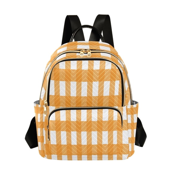 Orange and White Gingham Plaid Quilted Backpack Fashion Daypack Commuter Bag for Women 8.5 L