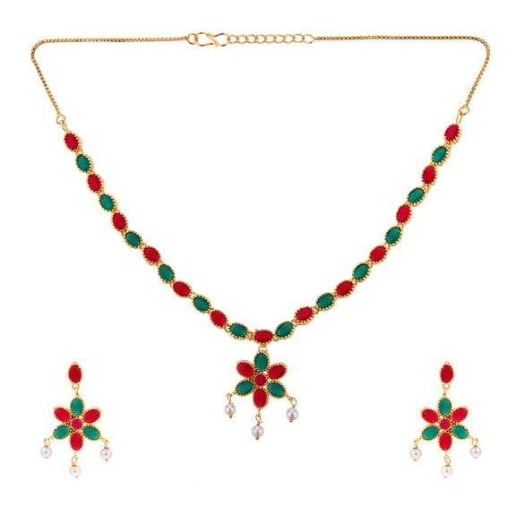 Efulgenz Indian Bollywood Crystal Rhinestone Faux Pearl Floral Wedding Choker Necklace Earring Jewellery Set