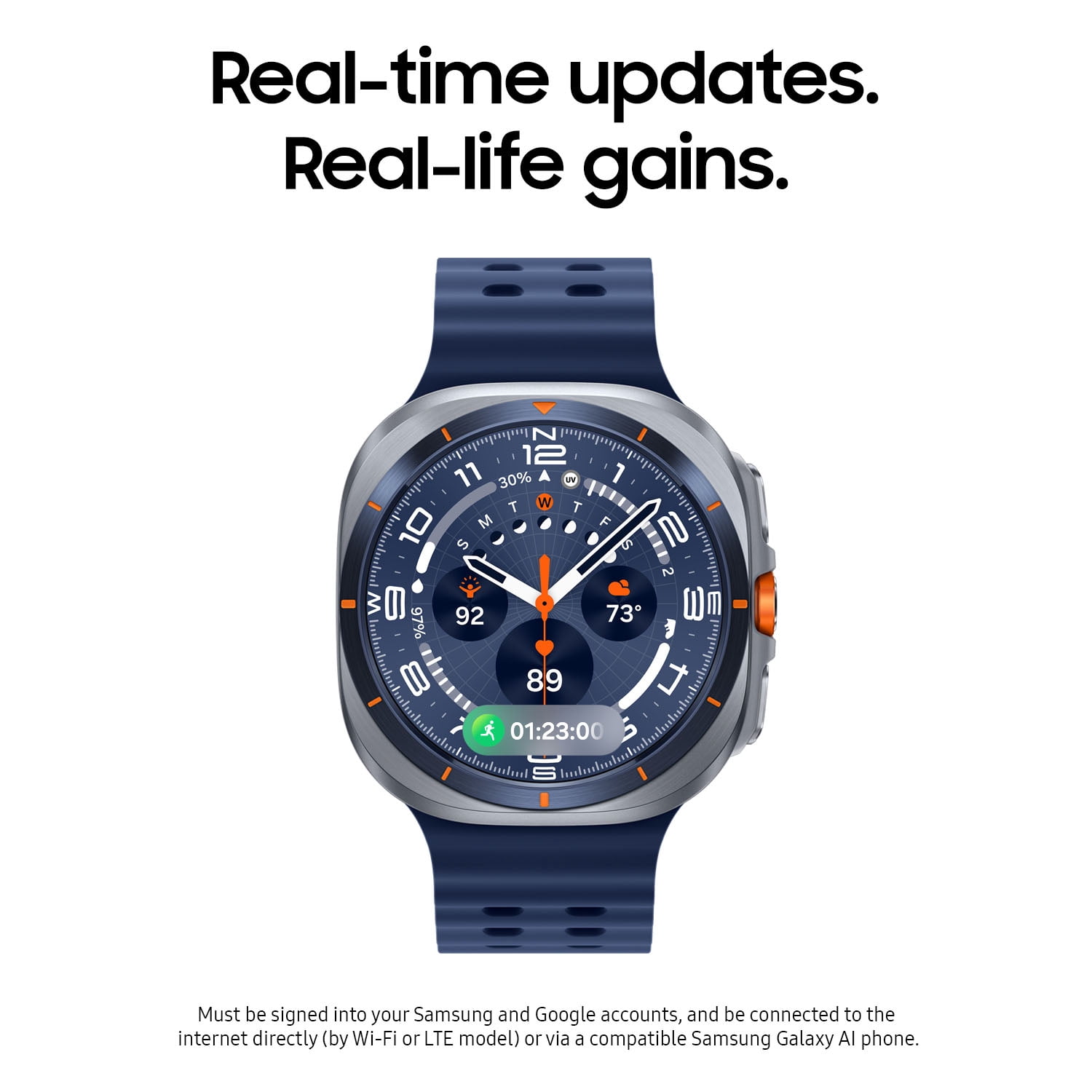 Open Box Samsung Galaxy Watch Ultra 47mm LTE Titanium Smart Watch, Titanium Blue, Blue Sport Band (2025)