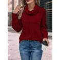 thumbnail image 5 of Women'S - Tunic Sweaters Long Sleeve Ribbed Knit Comfy Loose Casual Fall Sweater Wine Red S, 5 of 7