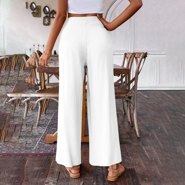 MeetoTime Women's High Waist Wide Leg Pants Lightweight Side