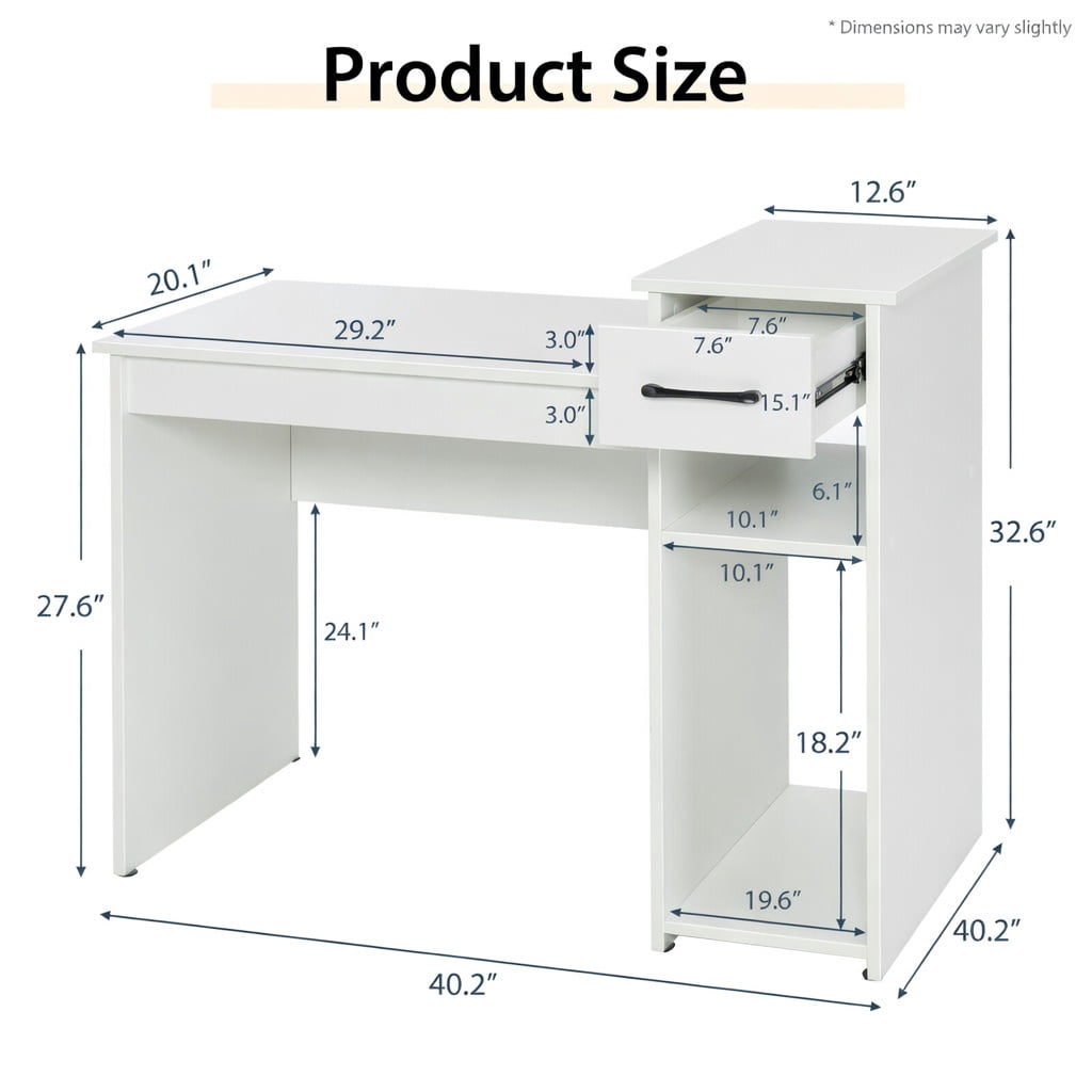Spaco Computer Desk PC Laptop Table with Drawer and Shelf-White, Office Desk, Gaming Computer Desks for Study,Working,Writing