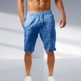 thumbnail image 2 of HCNTES Men’s Linen Casual Slim Fit Shorts Beach Drawstring Shorts Stretch Short(Blue,M), 2 of 5