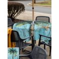 thumbnail image 6 of Square Outdoor Tablecloth with Umbrella Hole Coastal Blue Green Outside Table Cloth Waterproof Patio Table Cover Ocean Beach Tropical Plant Starfish Zipper Tablecloths for Picnic Camping 60x60 Inch, 6 of 8