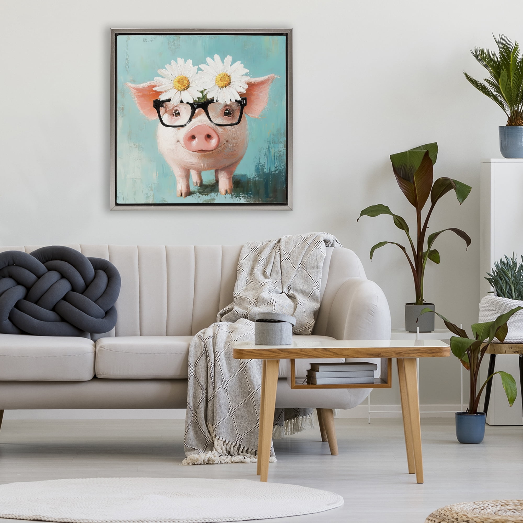 Stupell Industries Nerdy Natalie Piglet Gray Framed Floater Canvas Wall Art, design by Tina LeCour