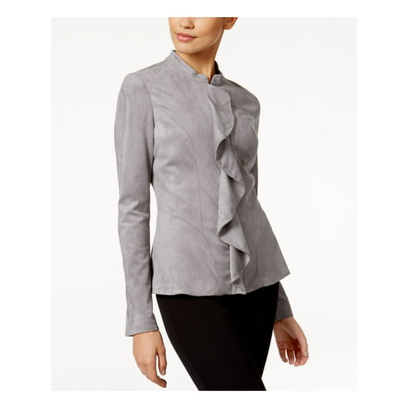 ALFANI $150 Womens New 1416 Gray Ruffled Zip Up Casual Jacket M B B