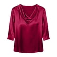 thumbnail image 5 of Dressy Tops for Women 3/4 Length Sleeve Silk Satin Blouses Business Work T Shirts Loose Fit Cowl Neck Spring Summer Outfits 2026 #03Purple 2XL, 5 of 6