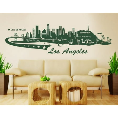 Los Angeles City Skyline Wall Decal - cityscape wall decal, sticker, mural vinyl art home decor - 4196 - Brown, 99in x (Best Murals In Los Angeles)