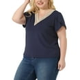 thumbnail image 4 of Agnes Orinda Plus?Size Summer?T-Shirts For?Women Casual Lace V Neck Short Sleeve Tunics Basic Tops Blouses 2X Navy Blue, 4 of 5