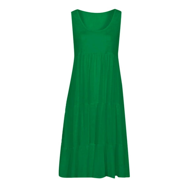 fartey Casual Dress for Women Summer Solid Scoop Neck Tiered Loose Tank  Dresses Sleeveless A-Line Comfy Midi Beach Dress - Walmart Business Supplies
