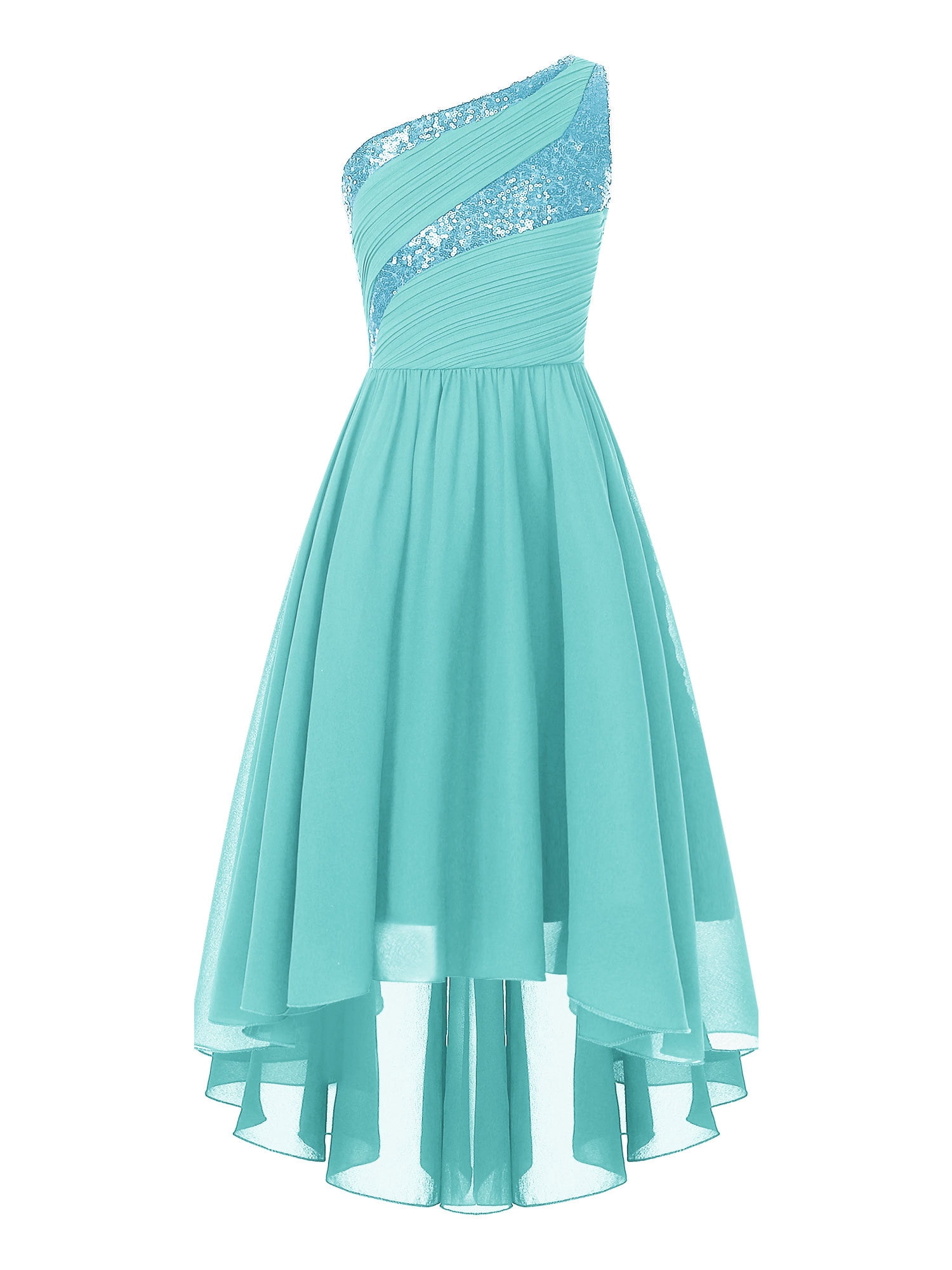 Zaldita Kids Girls Sequined One Shoulder Junior Bridesmaid Dresses High-Low  Princess Pageant Gown Turquoise 6 - Walmart.com
