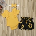 thumbnail image 2 of Qiylii Baby Girl Outfits Short Sleeved Ruffled Romper+Sunflower Shorts+Headband, 2 of 9