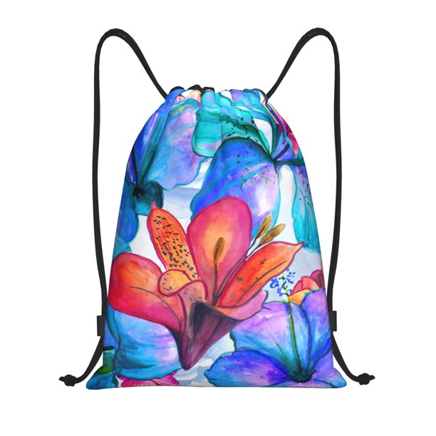 Fotbe Bright Flowers Bolsa Mochila con Cordón Estampada, Bolsa de Gimnasio Deportiva, Bolsa Cinch, Bolsa con Cordón para Hombres y Mujeres-Medium