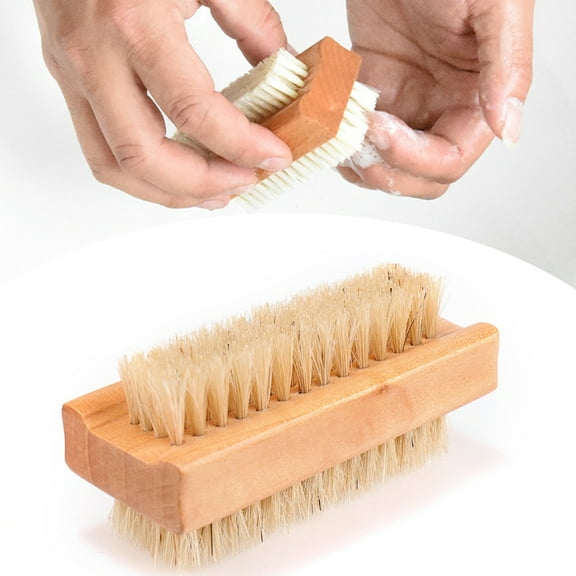 opvise Nail Brush Easy to Clean Double Side Thicken Cleaning Wooden Handle Natural Bristles Brush for Manicure