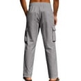 thumbnail image 3 of ZZwxWA Linen Cargo Pants for Men Summer Casual Elastic Waist Pants with Pockets Relaxed Fit Beach Yoga Travel Lounge Pants, 3 of 6