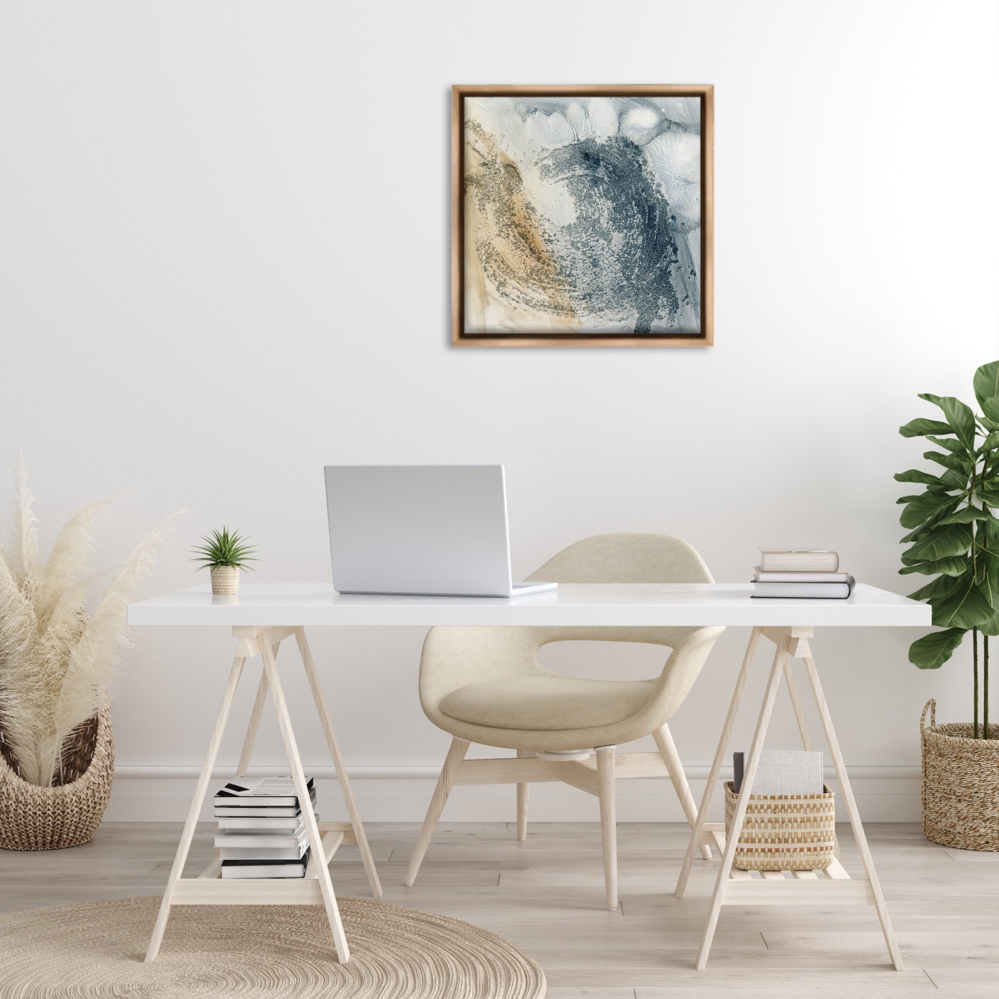 Stupell Industries Grey & Beige Paint Stroke Abstract Painting Brown Floater Framed Canvas Art Print Wall Art, 25 x 25