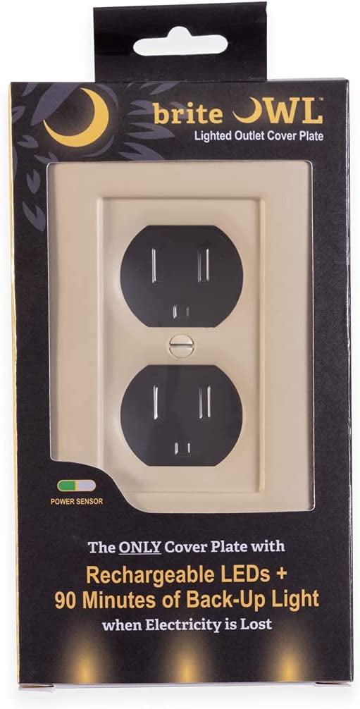 6 Pack of briteOWL Power Failure LED Light Up Outlet Cover, Unaffected by Electrical Outage, Duplex Cream