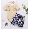 thumbnail image 5 of Styles I Love Infant Baby Girls Short Sleeve Ribbed Ruffle Cotton Romper with Floral Print Shorts and Headband 3pcs Summer Outfit (Ivory, 90/12-18 Months), 5 of 6