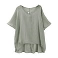 thumbnail image 5 of Women's Plus Size Cotton Linen T-Shirt, Short Sleeve Loose Fit Summer Top, Breathable Cotton Linen Solid Color Blouse for Casual Everyday Wear, Vacation and Relaxed Outfits Grey S, 5 of 6