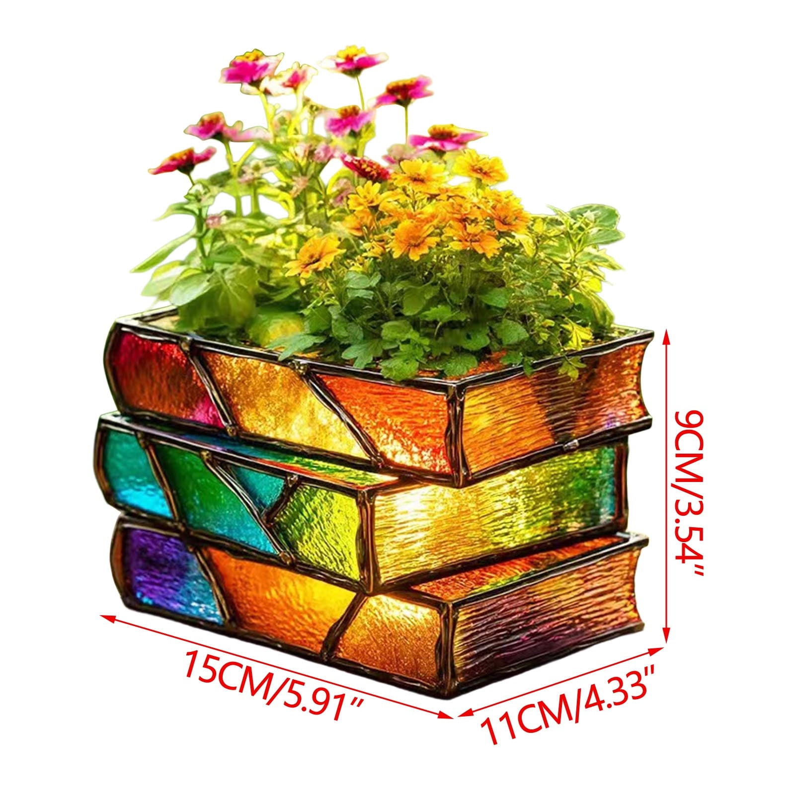 YardVibe Books Flower Planter, Stacked Books Flower Pot, Flower Pots for Indoor Plants, Decorative Flower Pots with Drainage Hole, Novelty 3D Painted, Resin Crafts Ornaments Gift