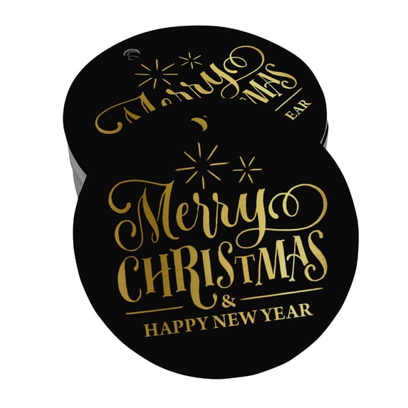 Inkdotpot Real Gold Foil Merry Christmas & Happy New Year Text Tags Favor Hang Paper Tags 100 Pieces