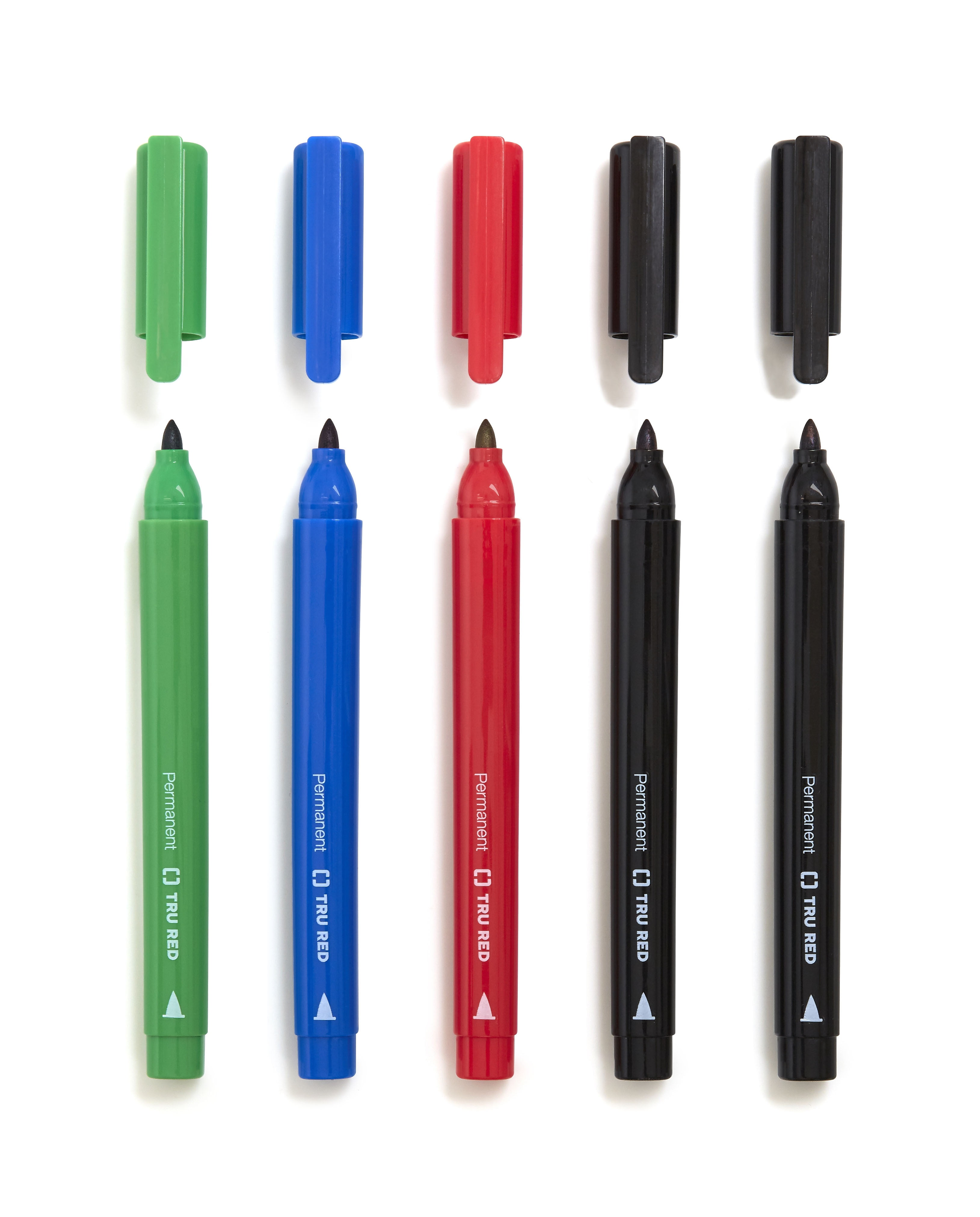 TRU RED Pen Permanent Markers Fine Tip Assorted 5/Pack TR54527