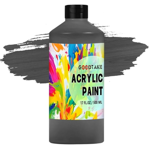 GOODTAKE Black Acrylic Paint - 17 fl. oz (500ml) Rich, Vibrant Acrylic Craft Paint for Art & Craft Projects - Durable, Non-Toxic, and Easy to Mix & Apply and Perfect for Various Surfaces (Black, 17 o