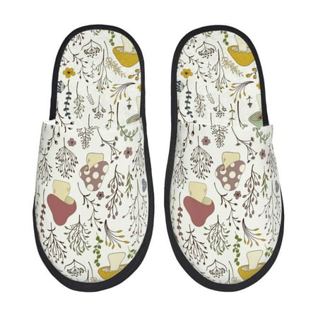 Balery Colorful Mushrooms and Plants Slient Indoor Furry Fleece Comfort House Shoes Soft Non-Slip Home Shoes Cotton slippers House Slippers-- Large