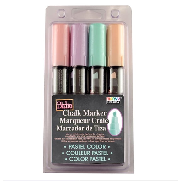 Marvy Uchida Bistro Chalk Marker - Set of 4, Pastel Colors, 6 mm Chisel Tip