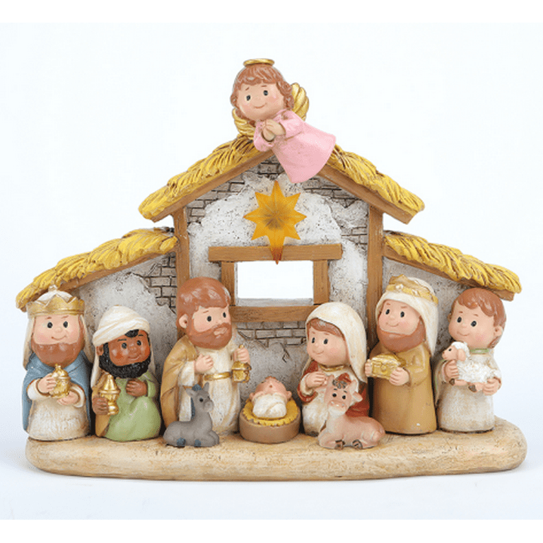 Resin Nativity Set With 12 Figures - Hand-painted Festive Nativity/Manger Scene Statue Set - Polyresin Ornaments For Indoor Home, Church Or School