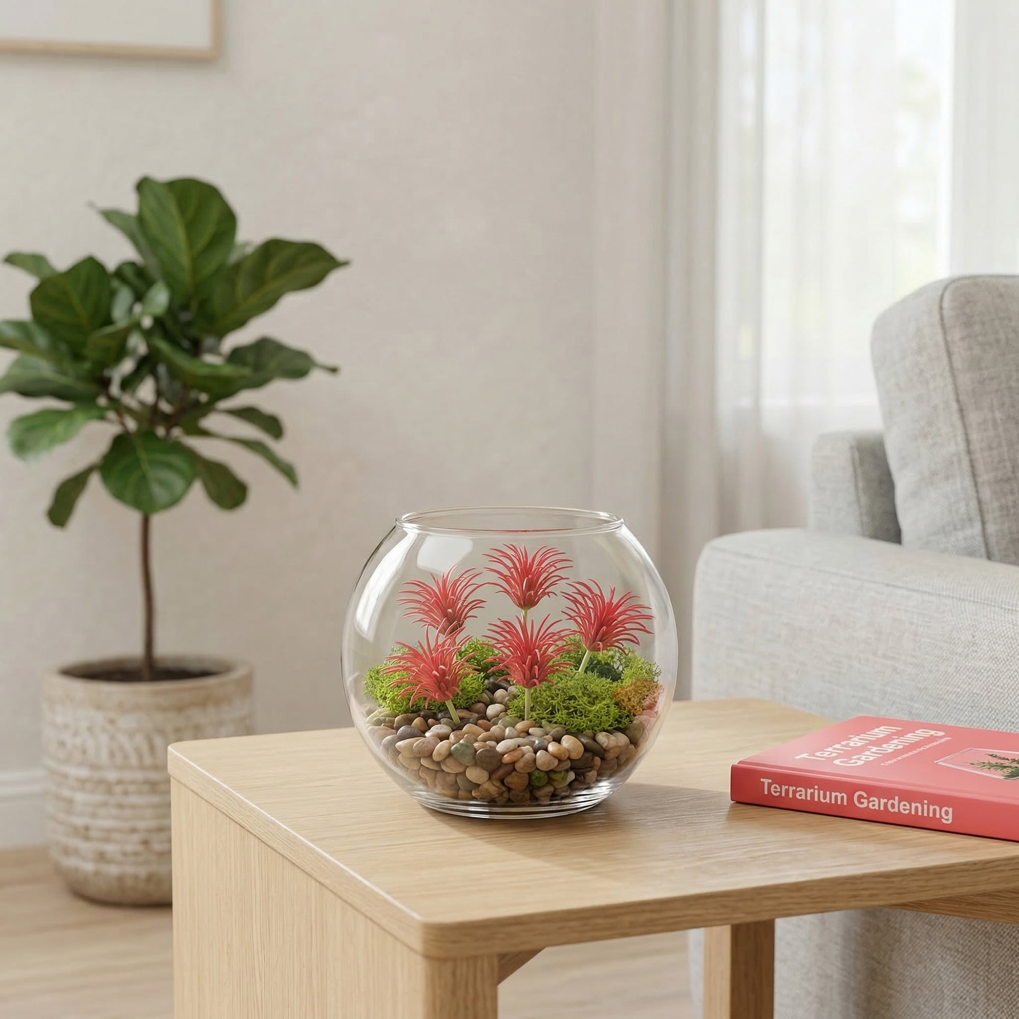 Unique Bargains 5pcs Mini Artificial Air Plants Pink 7.0"