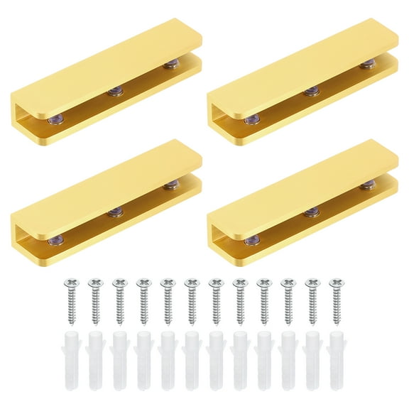 4Pcs Glass Shelf Brackets, Adjustable Solid Brass Glass Shelf Bracket, Wall Mount Glass Shelf Holder Fixture Glass Clip for 8-10mm(0.31"-0.39") Glass, Gold