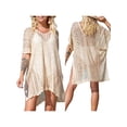 thumbnail image 3 of hirigin Bikini Cover Up Dresses for Women, Plain V-Neck Short Sleeve Hollow Sheer Beach Dress, Ladies High Split Swimwear Cover-Up, 3 of 3