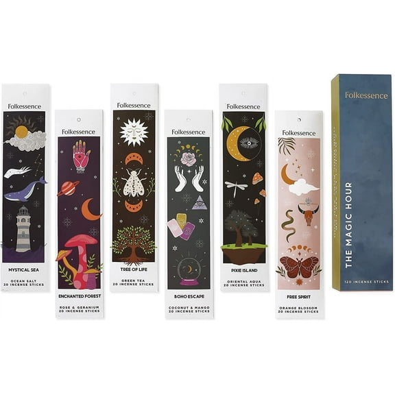 Folkulture Incense Sticks, Set of 6 - 120 Sticks for Positive Aura, Boho Gift Set - The Magic Hour
