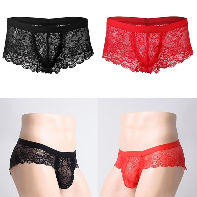 2 uds Sissy Mens Floral encaje ropa interior Bikini calzoncillos ver a través de Salvador bragas de encaje floral para hombres