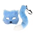 thumbnail image 2 of Máscara y cola de animal peludas, accesorios para cosplay, ideales para disfraces, actuaciones y juegos de rol. azul, 2 of 9
