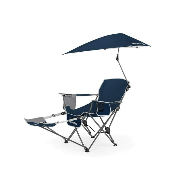 Foldable Beach Recliner Chair with UPF 50  Adjustable Umbrella for Outdoor Camping, Blue