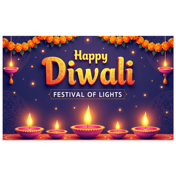 Decorative Lights Happy Diwali Banner Floral Design Festival of Lights Backdrop for Cultural Celebrations Home Decoration Party Event