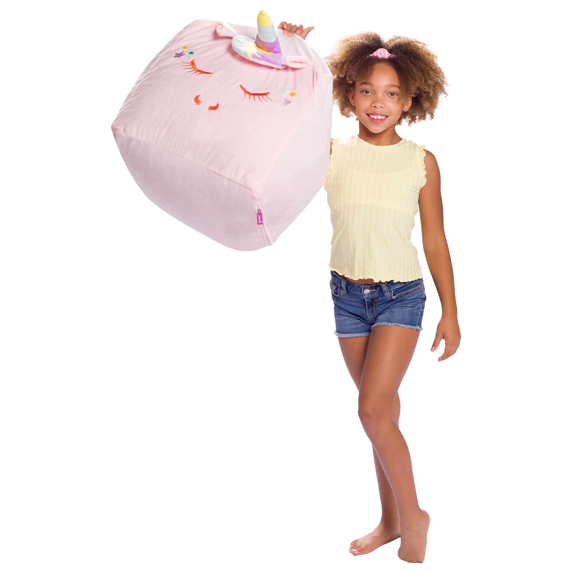 Posh Creations Bean Bag Chair Stuffable Cover, Soft Cover, Kids, 1.5 ft, Pink Unicorn