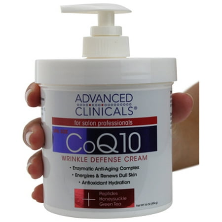 Advanced Clinicals CoQ10 Wrinkle Defense Cream w/ Peptides, Honeysuckle, & Green Tea. Anti-wrinkle cream moisturizes dry, aging skin for a radiant look. For face, hands, & body.
