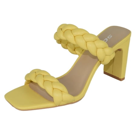 

Soda Shoes Women Block High Heel Sandals Braided Band Square Toe FOUND-S Yellow 5.5