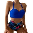 thumbnail image 2 of KaLI_store High Waisted Swimsuits for Women Women's Cheetah Bikini Set High Cut Adjustable Tie Bathing Suit Cutout Two Piece Swimsuit Swimwear Blue,S, 2 of 5