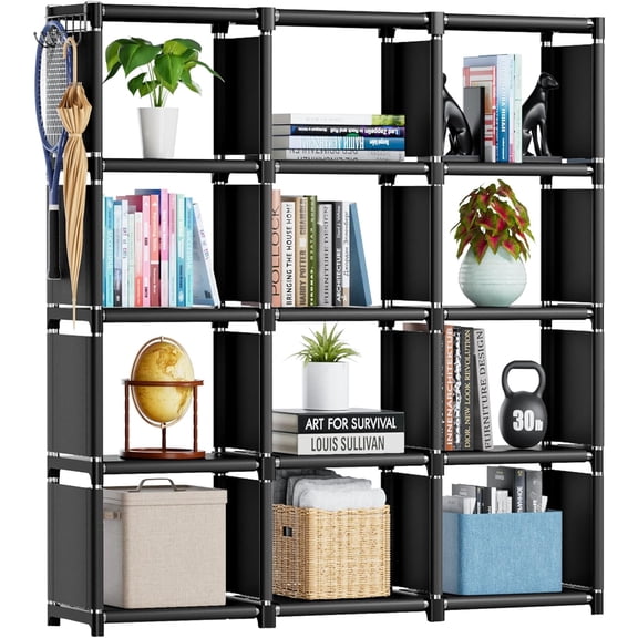 Book Shelf, 12 Cube Storage Organizer, DIY Bookcase | Metal Cube Bookshelf, Cubbies Closet Storage Organizer Shelves for Bedroom,Living Room,Home,Office