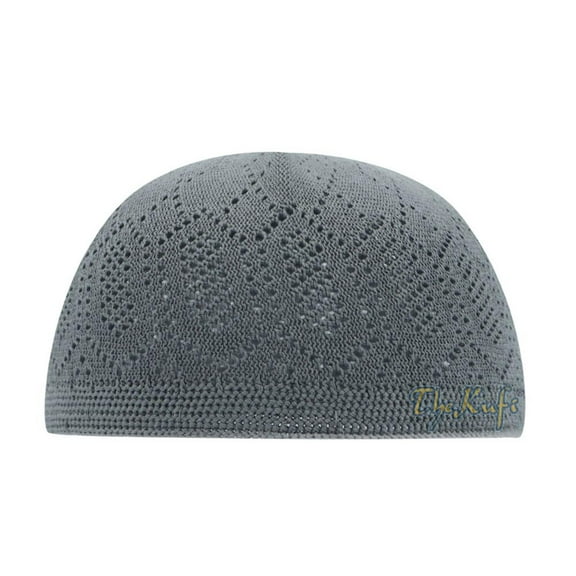 Dark Gray Cotton Machine Knit Open-Work Turkish Kufi (S-22"(56cm), Male, Adult, Gray, 10.29)