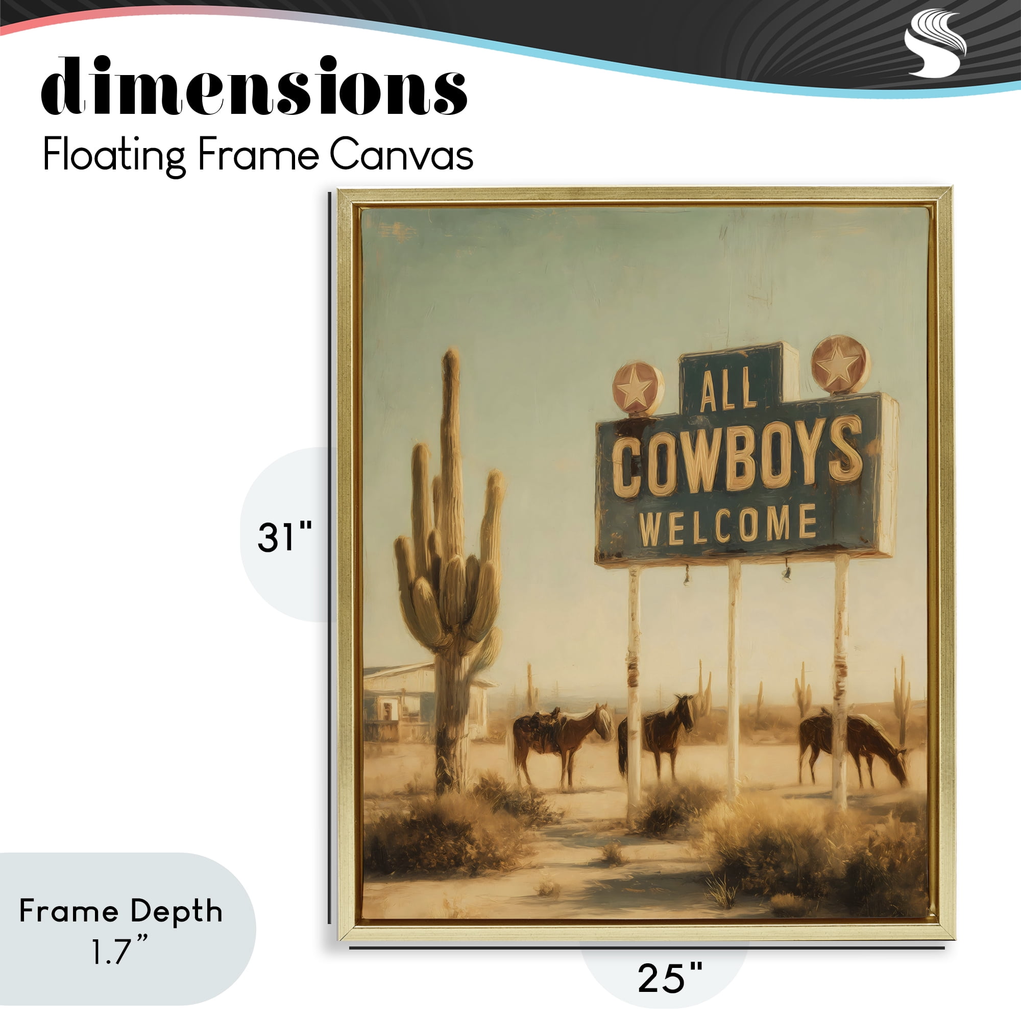 Stupell Industries All Cowboys Welcome Desert Gold Framed Floater Canvas Wall Art, design by Arlington Prints