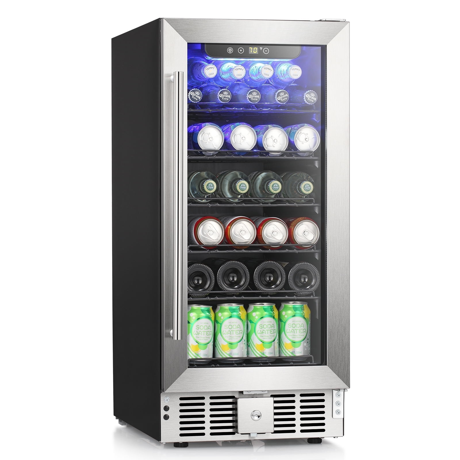 KNDKO 125 Cans Beverage Refrigerator, 3.0 Cu.ft Wine Cooler with 15 Inch Stainless Steel Door Frame for Home/Office/Bar