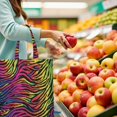 thumbnail image 4 of Zebra Print Canvas Tote Bag Abstract Zebra Pattern Black and White Stripes Rainbow Multicolor Zebra Modern Fashion Cute Cartoon Design Aesthetic Gradient Reusable Eco-Friendly Shopping Tote, 4 of 6