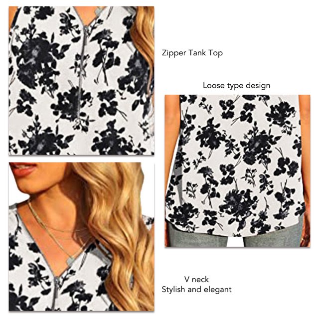 Camisa de gasa con cuello en V, camiseta sin mangas para mujer, camiseta sin mangas con cremallera, camiseta sin mangas con cuello en V y cremallera, lo mejor de la línea