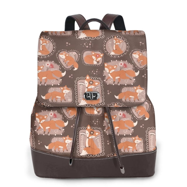 Easygdp Beautiful Fox Mochila de Cuero para Mujeres, Bolso de Hombro, Bolsos de Mano de Moda para Trabajo y Viajes